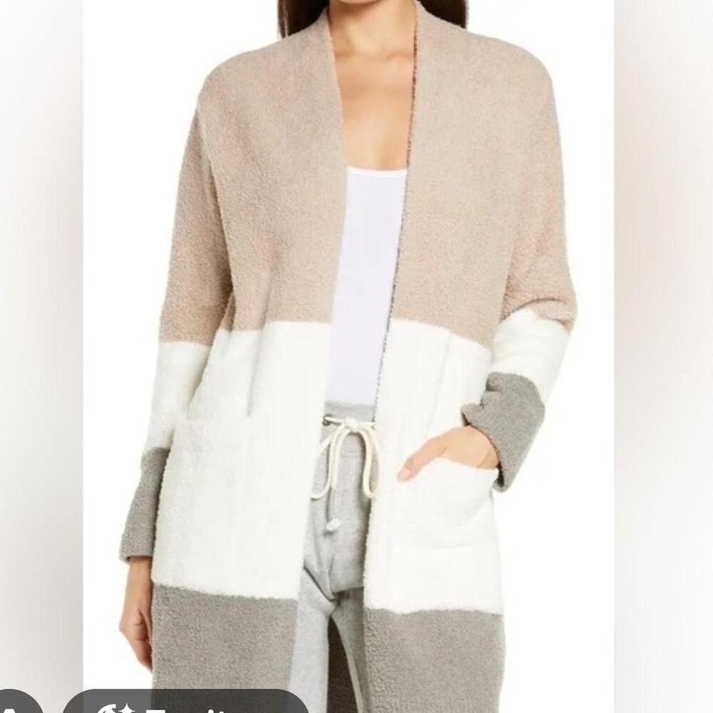 Barefoot dreams cozy chic gray cream brown small cardigan